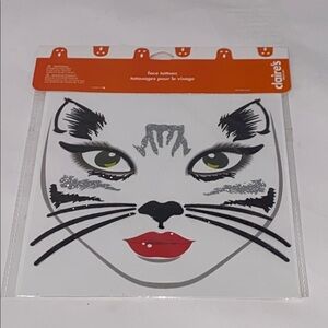 Claire's Glam Cat Face Sticker Tattoo Black Silver Glitter